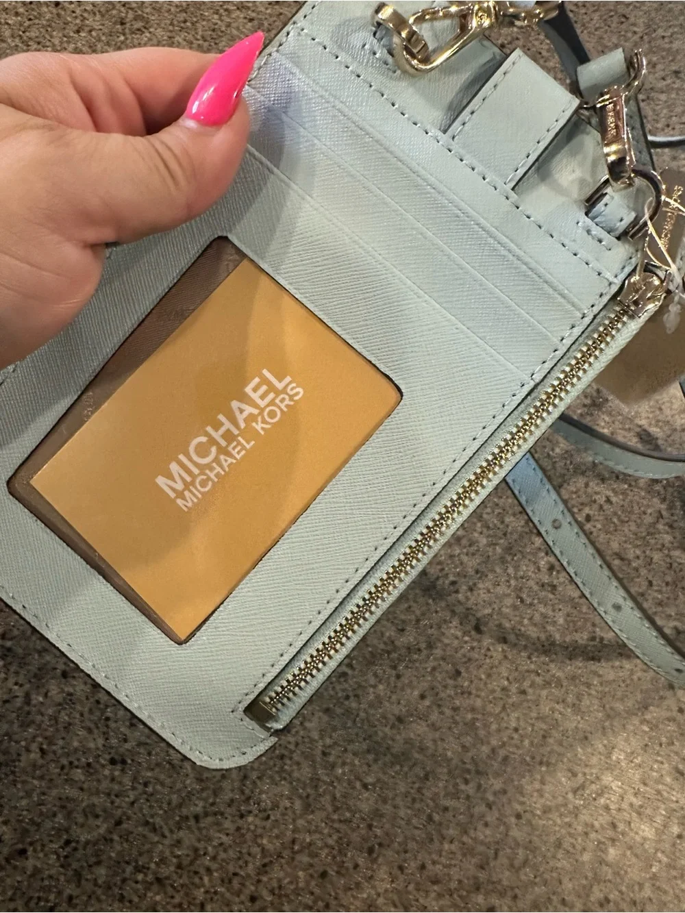 Michael Kors Light Blue Crossbody Card Case with ID Window